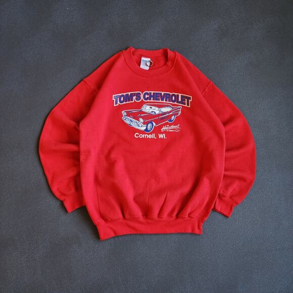 Vintage Tom's Chevrolet Cornell, WI Red Sweatshirt Medium - Picture 1 of 9